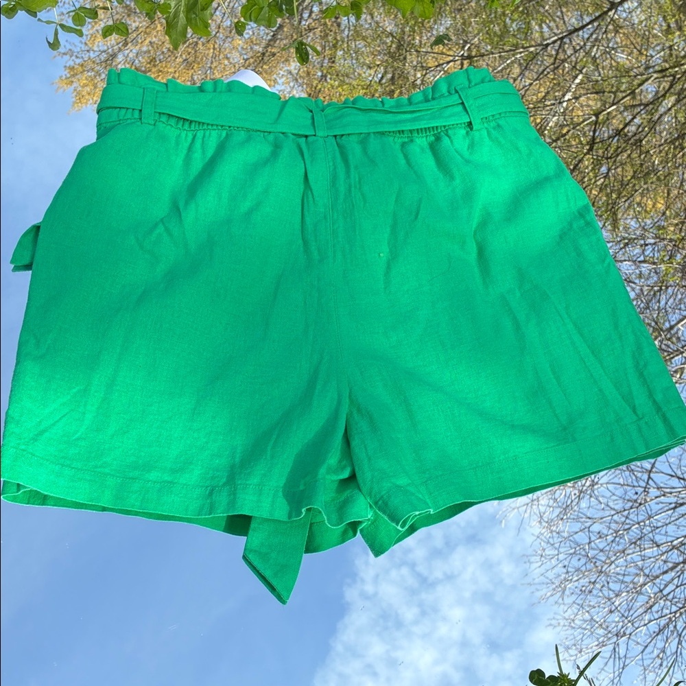 J. Crew Bright Green Tie-Belt High-Waist Shorts - Picture 5 of 7
